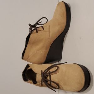 Cole Haan Tan Ankle Booties with Black Wedge